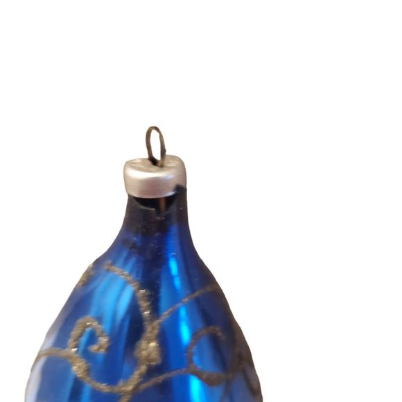 Vintage 50s 60s Cobalt Blue Tear Drop with Black Mica Mercury Glass Ornament - Picture 4 of 6
